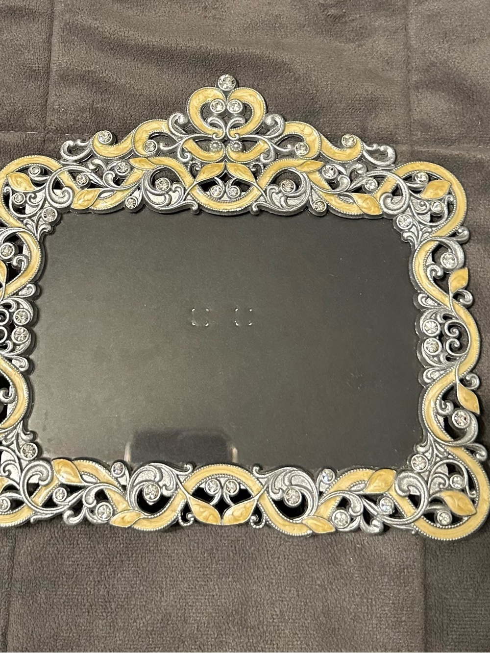 Yellow and Silver Ornate Metal Enamel with Rhinestones 4x6 frame